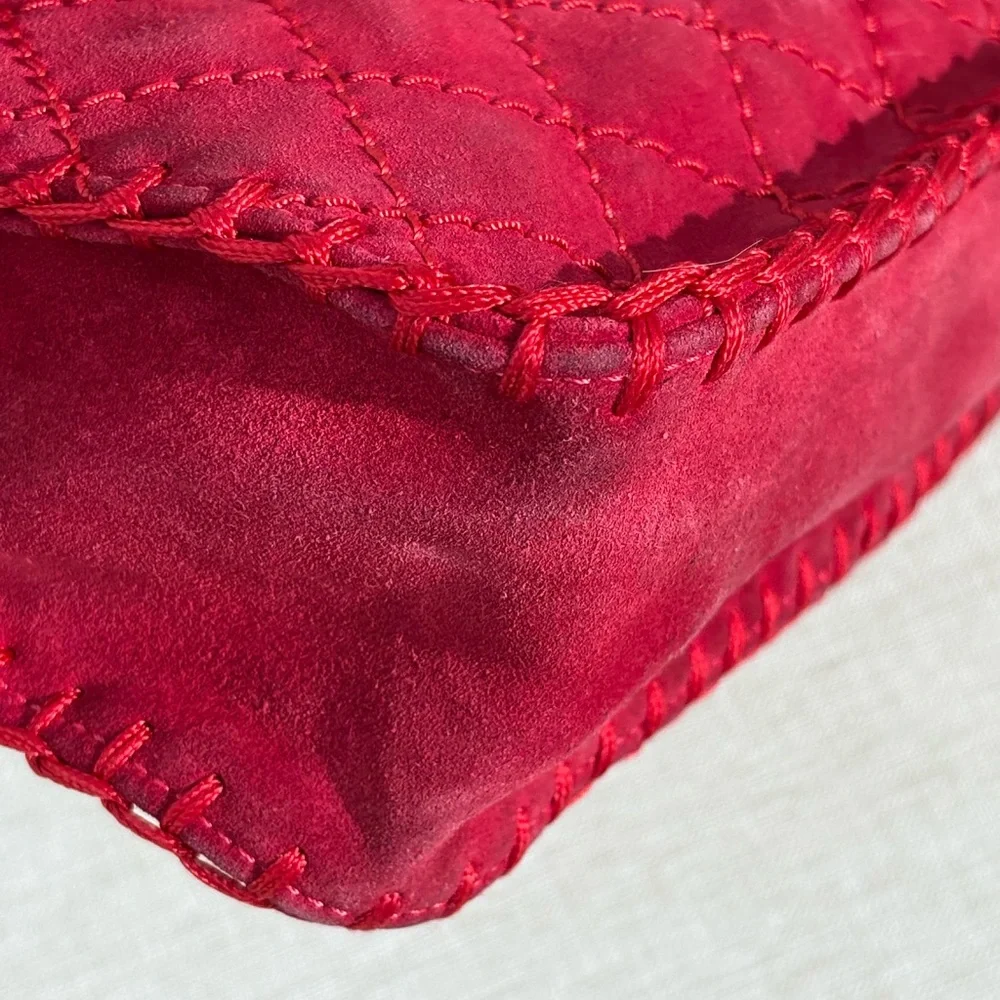 CHANEL Red Suede Whipstitched Classic Flap Medium SHW - Picture 10 of 17